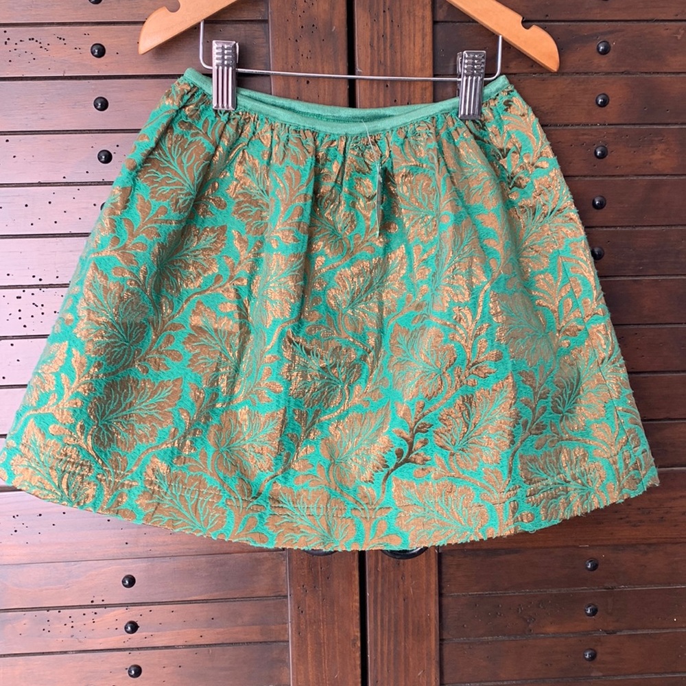 Peek green and gold sparkly brocade skirt